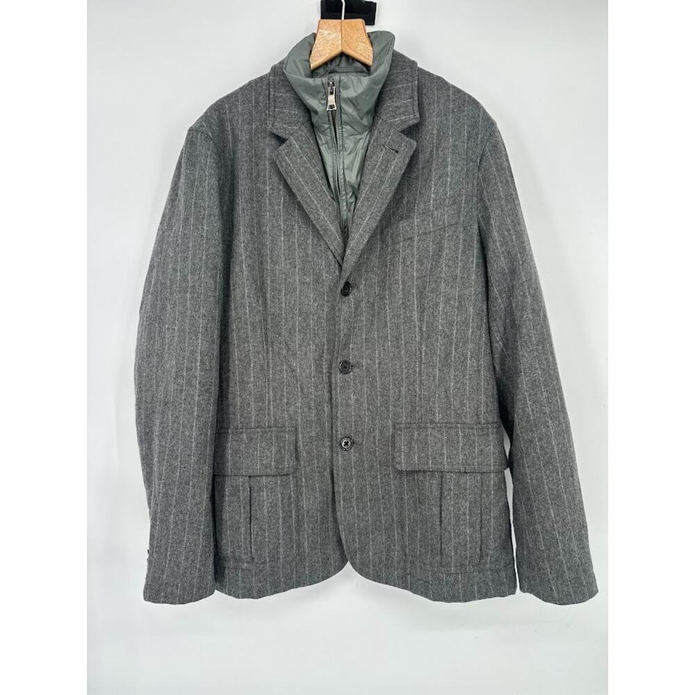 Banana Republic‎ Mens S Wool Topcoat Grey Stripe Jacket Pea Coat Removable Liner